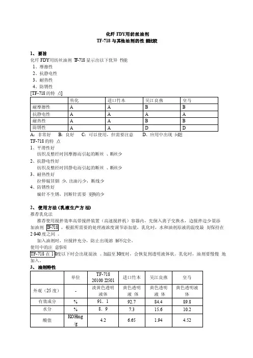 化纤FDY用纺丝油剂与其他油剂的性能比较