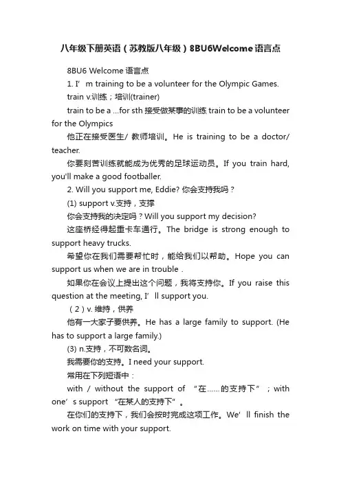 八年级下册英语（苏教版八年级）8BU6Welcome语言点