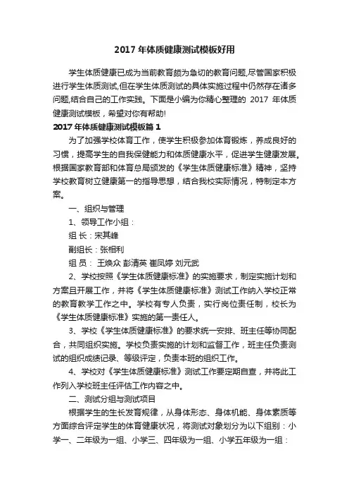 2017年体质健康测试模板好用