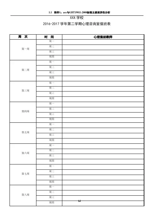 学校心理咨询室值班安排表
