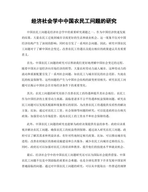 经济社会学中中国农民工问题的研究