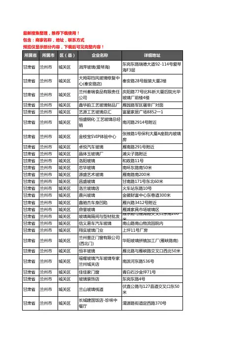 新版甘肃省兰州市城关区玻璃企业公司商家户名录单联系方式地址大全43家