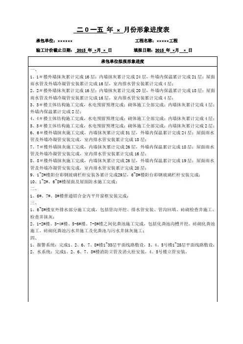 形象进度表 模板