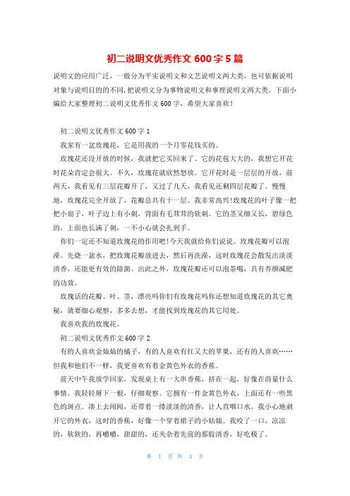 初二说明文优秀作文600字5篇