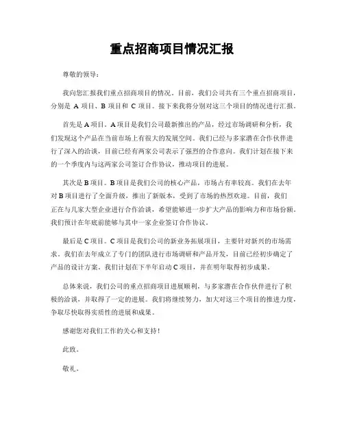 重点招商项目情况汇报