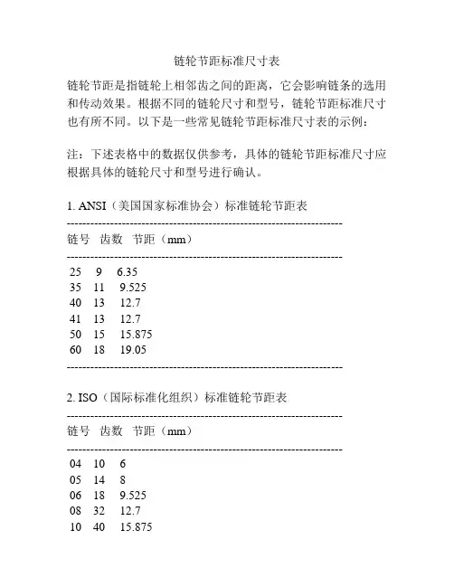 链轮节距标准尺寸表
