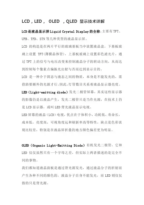 LCD,LED, OLED ,QLED 显示技术详解
