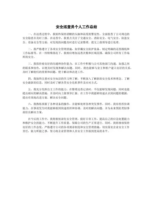 安全巡查员个人工作总结
