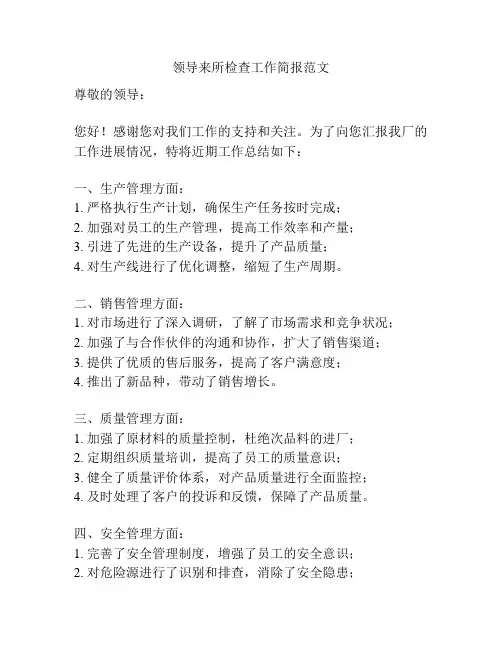 领导来所检查工作简报范文