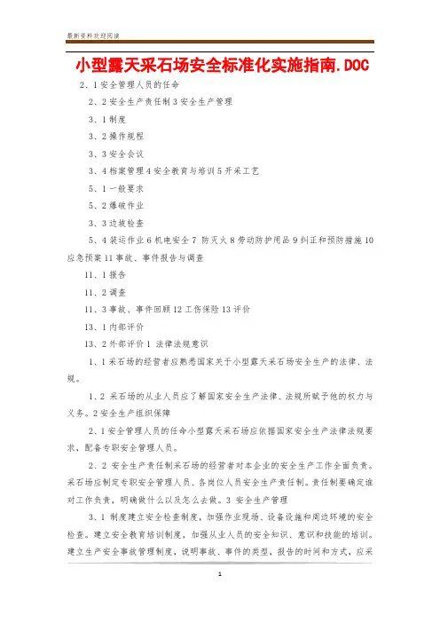 小型露天采石场安全标准化实施指南.DOC