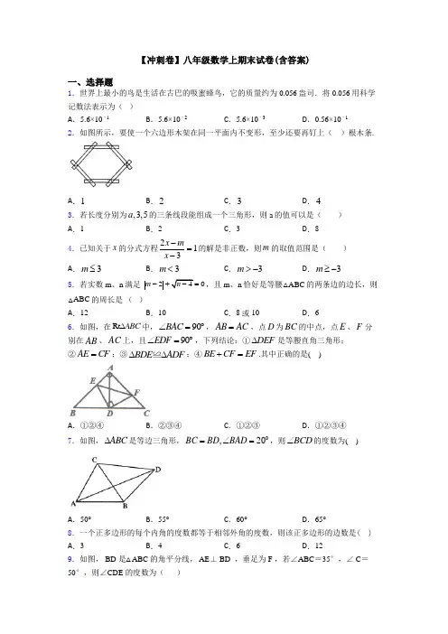 【冲刺卷】八年级数学上期末试卷(含答案)