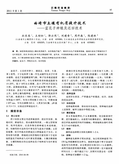 曲靖市土壤有机质提升技术——蓝花子种植及还田技术