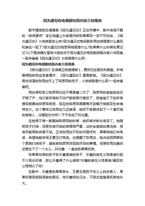 因为遇见你电视剧结局内容介绍观看