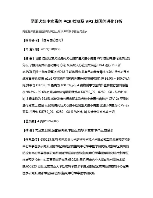 昆明犬细小病毒的PCR检测及VP2基因的进化分析
