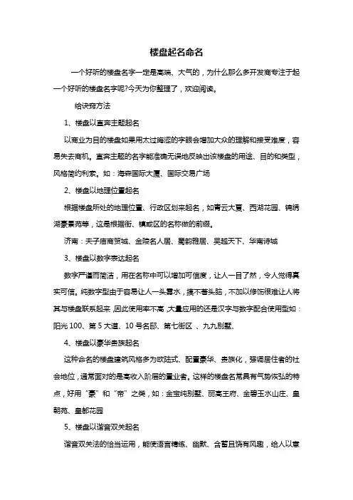 最新楼盘起名命名