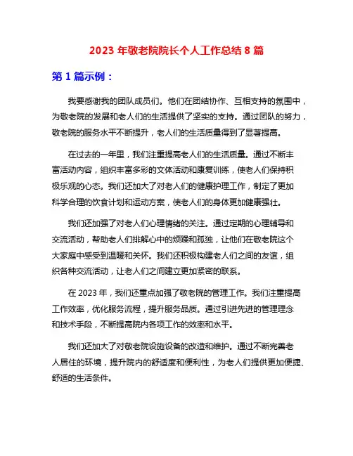 2023年敬老院院长个人工作总结8篇
