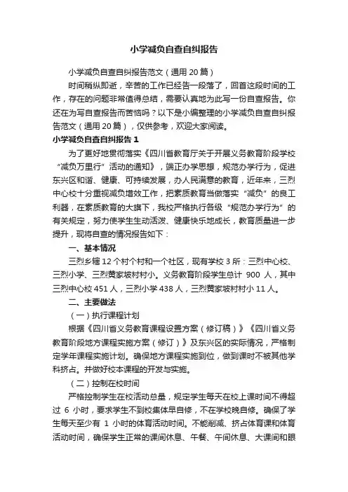 小学减负自查自纠报告范文（通用20篇）