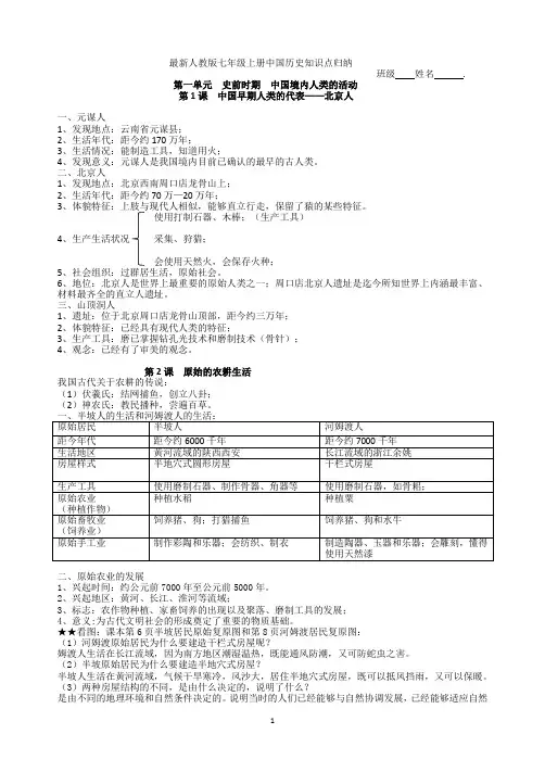 七年级上册历史知识点归纳