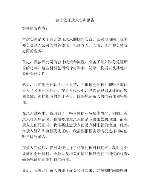会计凭证录入实训报告