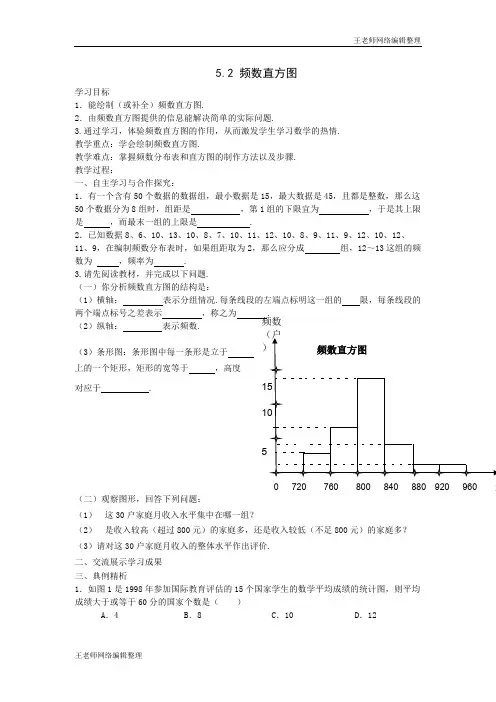 2020年春湘教版八年级数学下册学案5.2 频数直方图