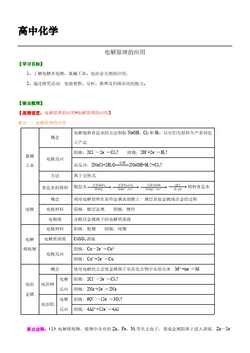 高中化学练习题-电解原理的应用-附答案解析