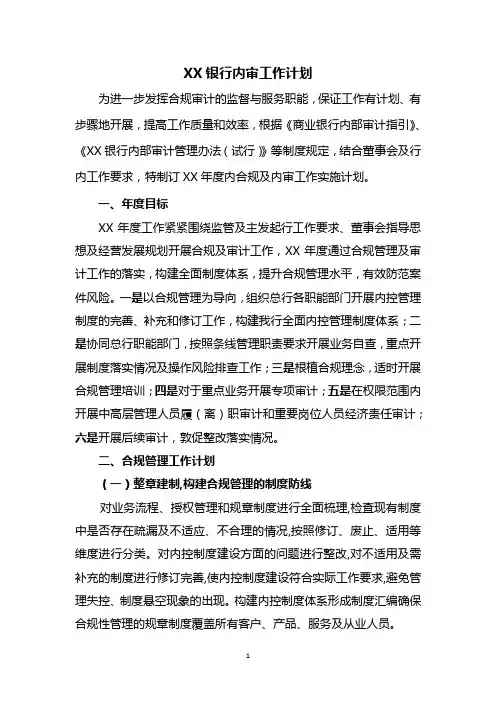 XX银行内部审计工作计划