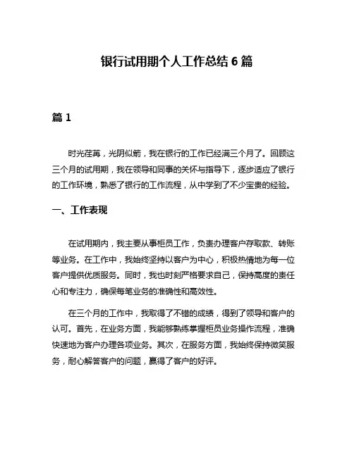 银行试用期个人工作总结6篇
