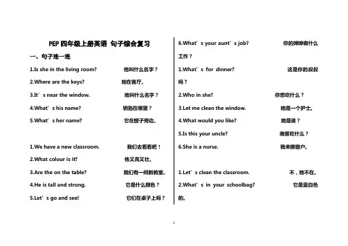 PEP四年级上册英语  句子巩固复习