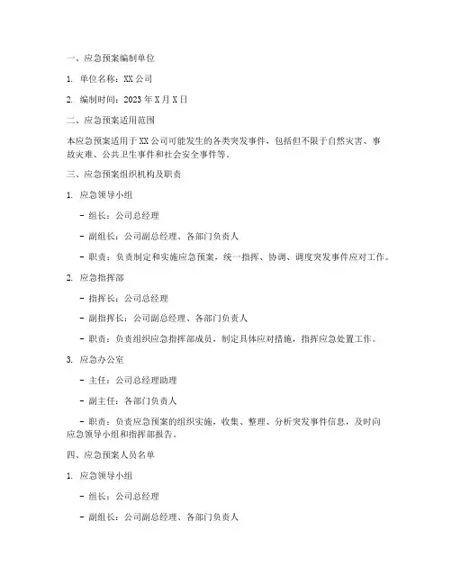 应急预案人员名单
