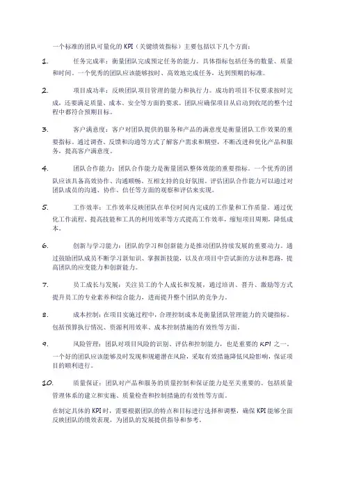 标准团队可量化的kpi