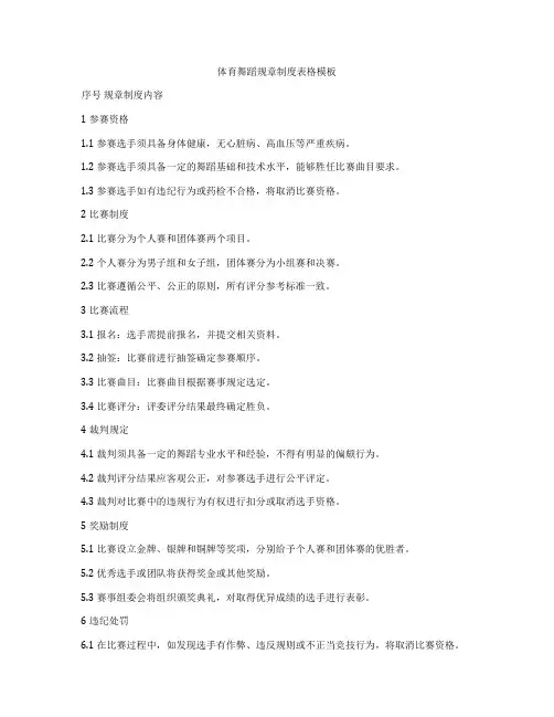 体育舞蹈规章制度表格模板