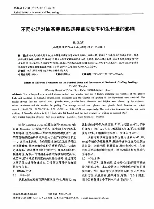 不同处理对油茶芽苗砧嫁接苗成活率和生长量的影响