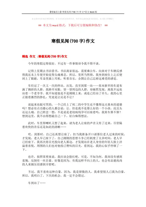 【精编范文】寒假见闻(700字)作文-范文word版 (9页)