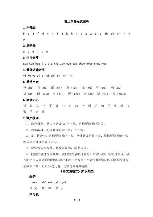 人教版小学一年级上册语文拼音第二单元知识归类《语文园地二》知识归类《声母复习课》公开课教案