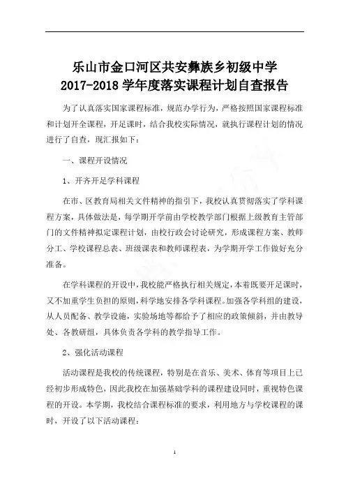 课程计划执行情况自查报告