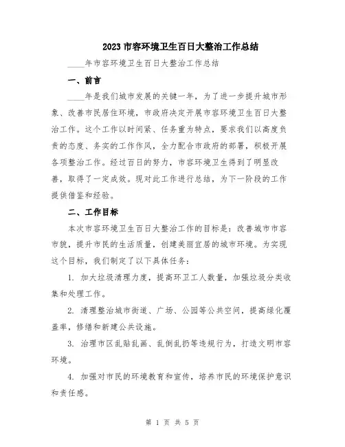 2023市容环境卫生百日大整治工作总结