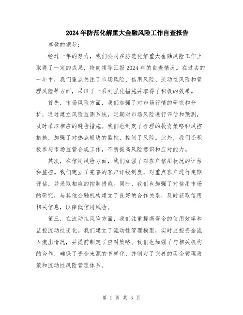 2024年防范化解重大金融风险工作自查报告