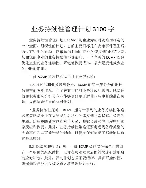 业务持续性管理计划3100字