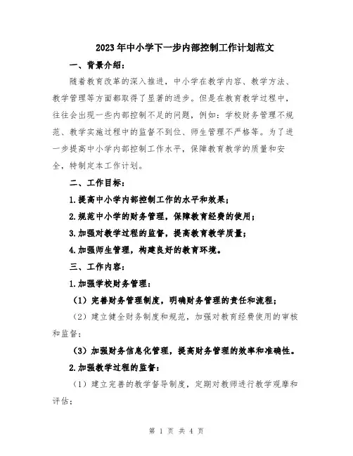2023年中小学下一步内部控制工作计划范文