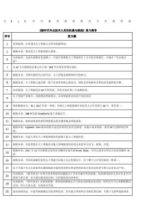 安徽继续教育公共课答案新时代专业技术人员的机遇与挑战》复习指导