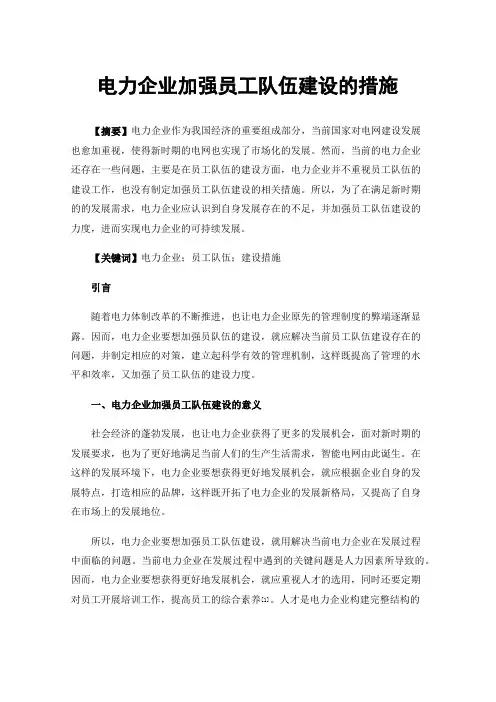 电力企业加强员工队伍建设的措施