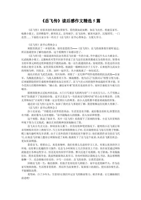 《岳飞传》读后感作文精选5篇