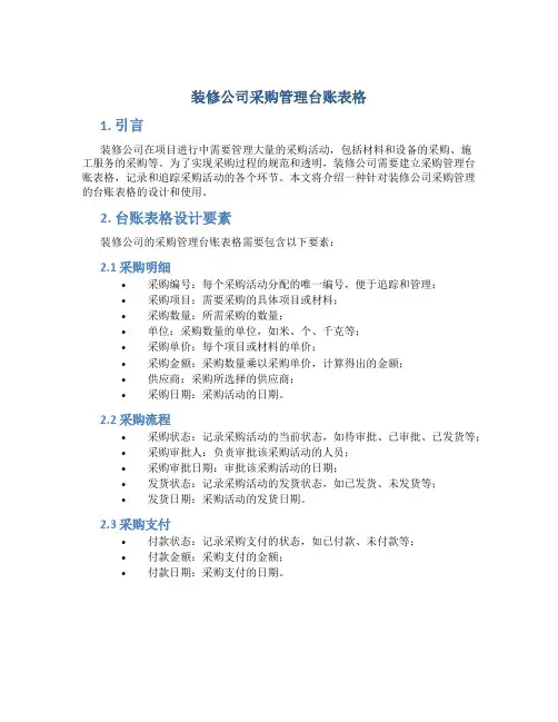 装修公司采购管理台账表格