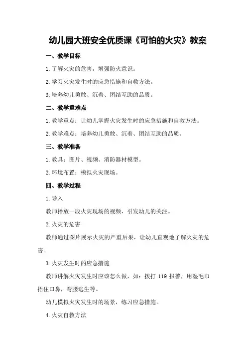 幼儿园大班安全优质课《可怕的火灾》教案