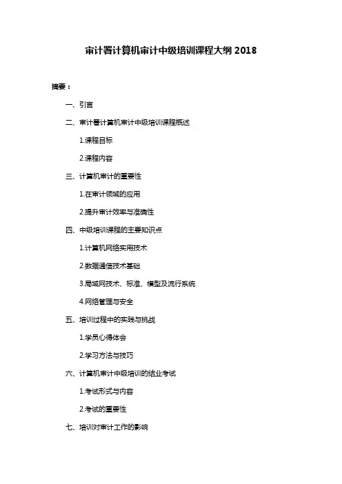 审计署计算机审计中级培训课程大纲2018