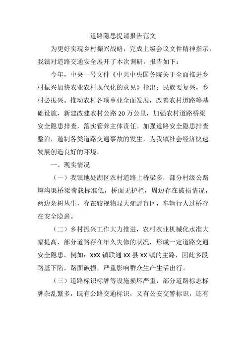道路隐患提请报告范文