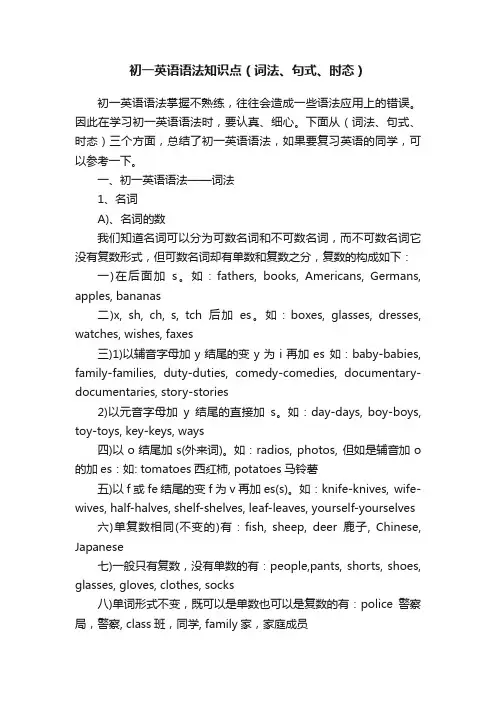 初一英语语法知识点（词法、句式、时态）