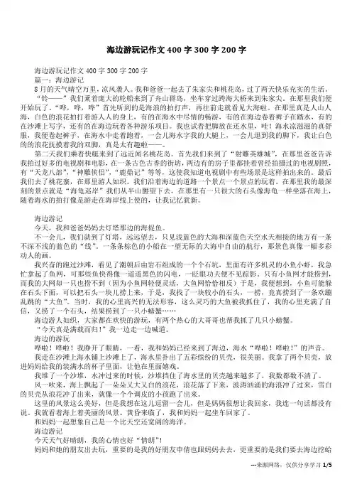 海边游玩记作文400字300字200字