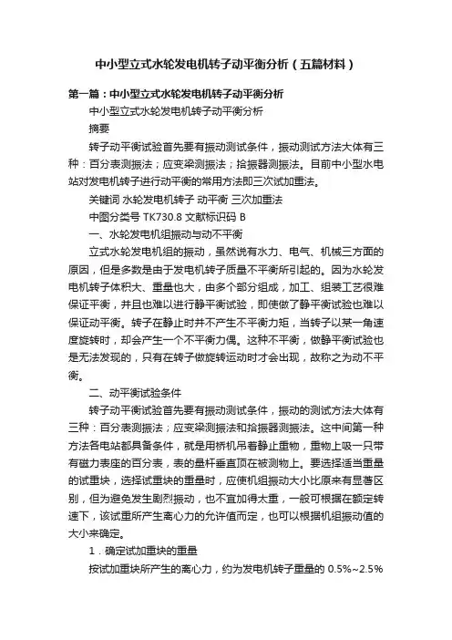 中小型立式水轮发电机转子动平衡分析（五篇材料）