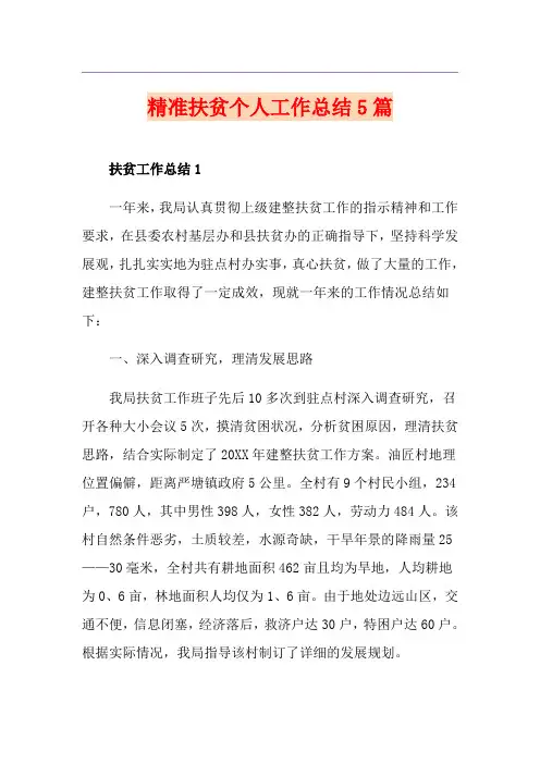 精准扶贫个人工作总结5篇